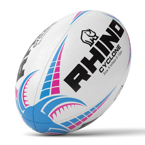 Rhino Cyclone Rugbybal Wit/Blauw/Roze Maat 3